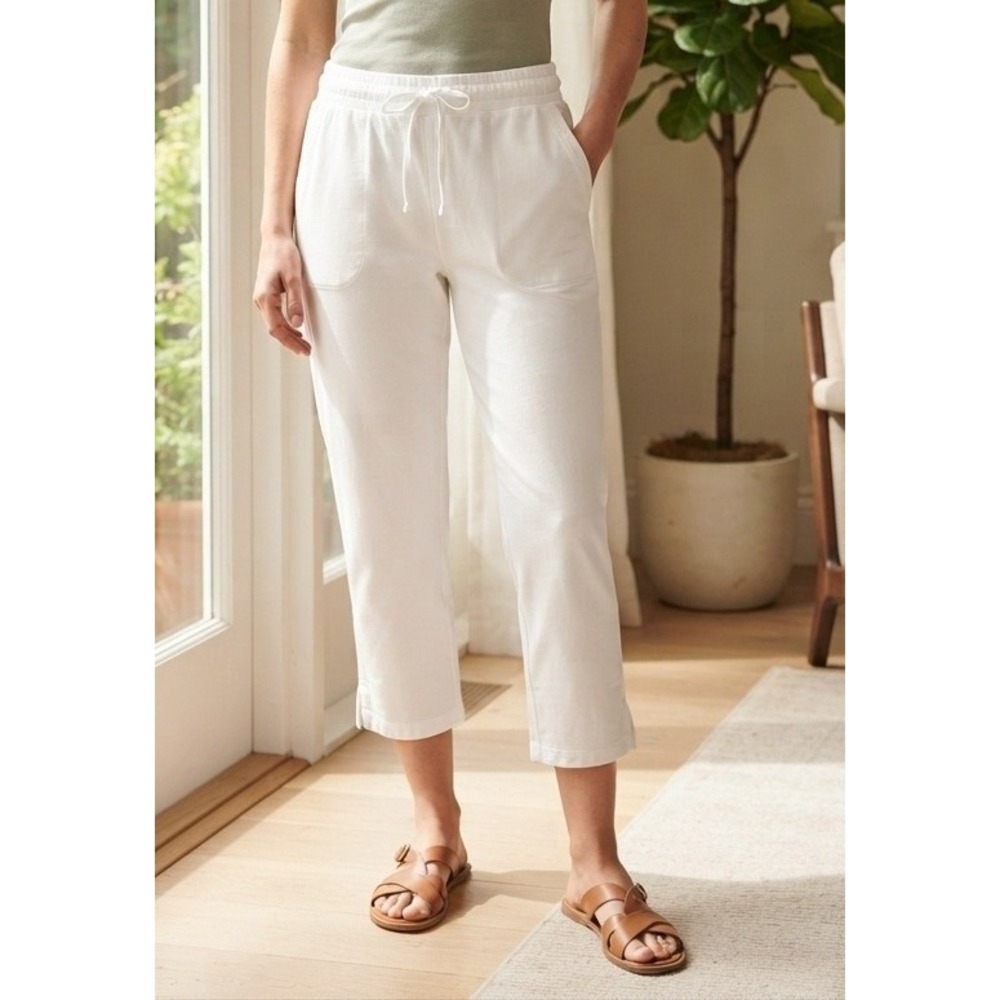T by Talbots Crop Joggers Elastic Waist Women's L White Cotton Stretch Active